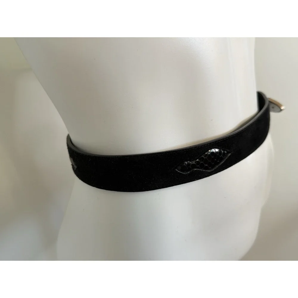 Liz Claiborne Genuine‎ Suede Leather Snake Trim Belt Women's Small Black 26-29